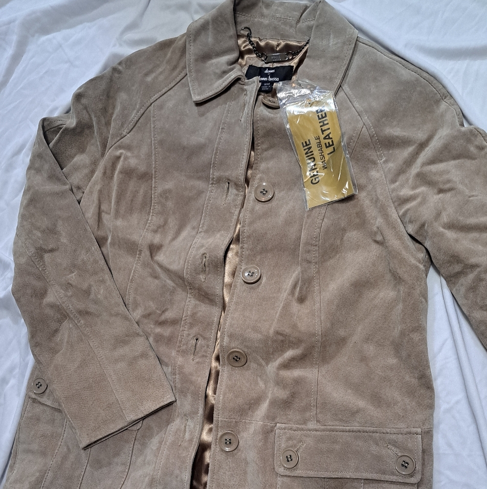 Dennis Basso Suede Trench Coat in Taupe